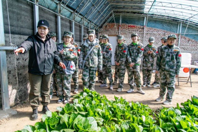 師生在第六埠村蔬菜大棚，了解蔬菜種植過(guò)程和常見(jiàn)病蟲(chóng)害防治等知識(shí)。.jpg